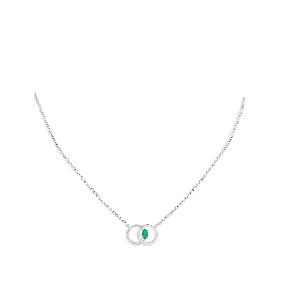 5x3mm A Emerald Interlocking Circle Necklace with Diamond Accents in 18K White Gold pen