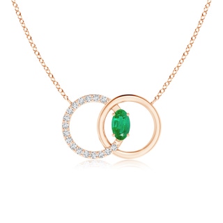 5x3mm AA Emerald Interlocking Circle Necklace with Diamond Accents in Rose Gold