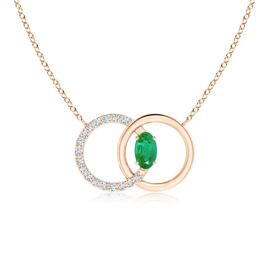 5x3mm AA Emerald Interlocking Circle Necklace with Diamond Accents in Rose Gold 