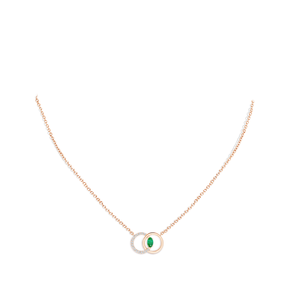 5x3mm AA Emerald Interlocking Circle Necklace with Diamond Accents in Rose Gold pen