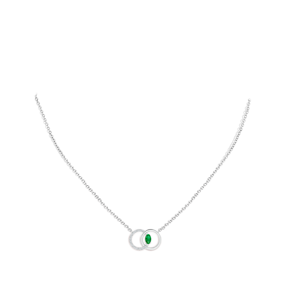 5x3mm AAA Emerald Interlocking Circle Necklace with Diamond Accents in P950 Platinum pen