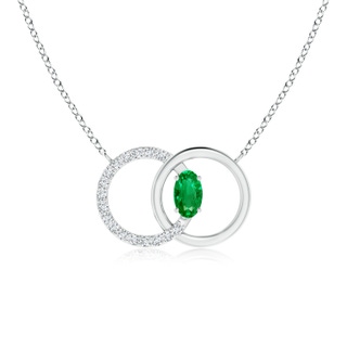5x3mm AAA Emerald Interlocking Circle Necklace with Diamond Accents in White Gold