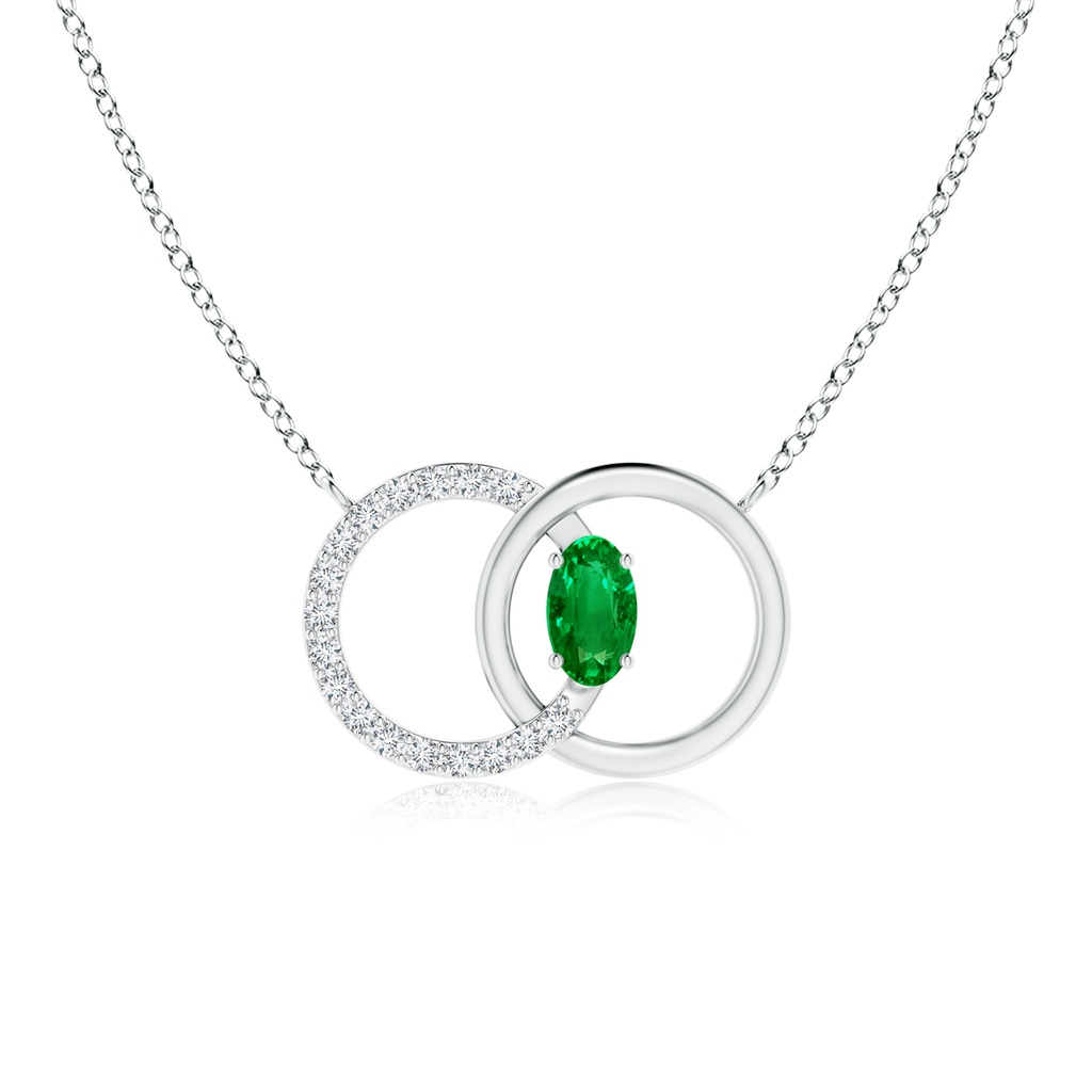5x3mm AAAA Emerald Interlocking Circle Necklace with Diamond Accents in P950 Platinum