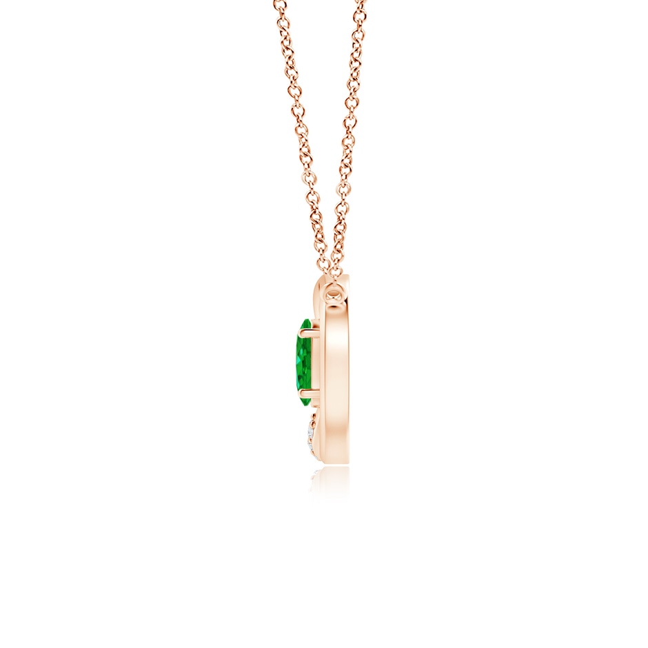 5x3mm AAAA Emerald Interlocking Circle Necklace with Diamond Accents in Rose Gold side 199