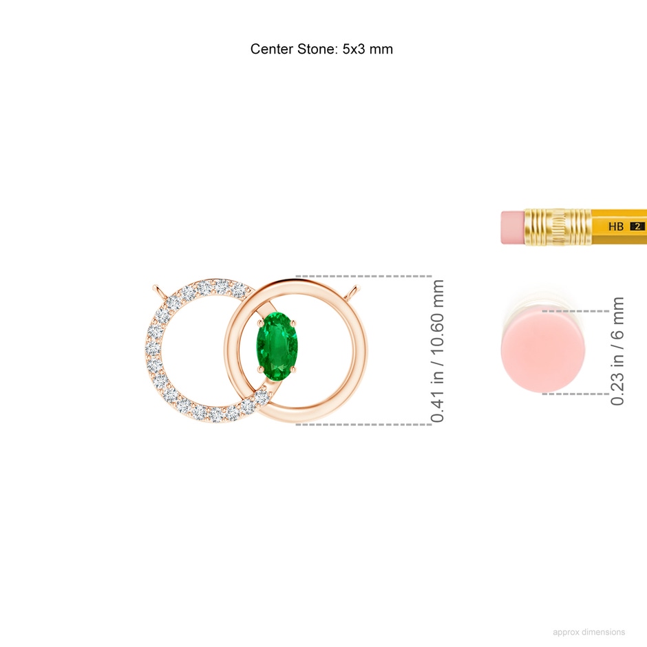 5x3mm AAAA Emerald Interlocking Circle Necklace with Diamond Accents in Rose Gold ruler