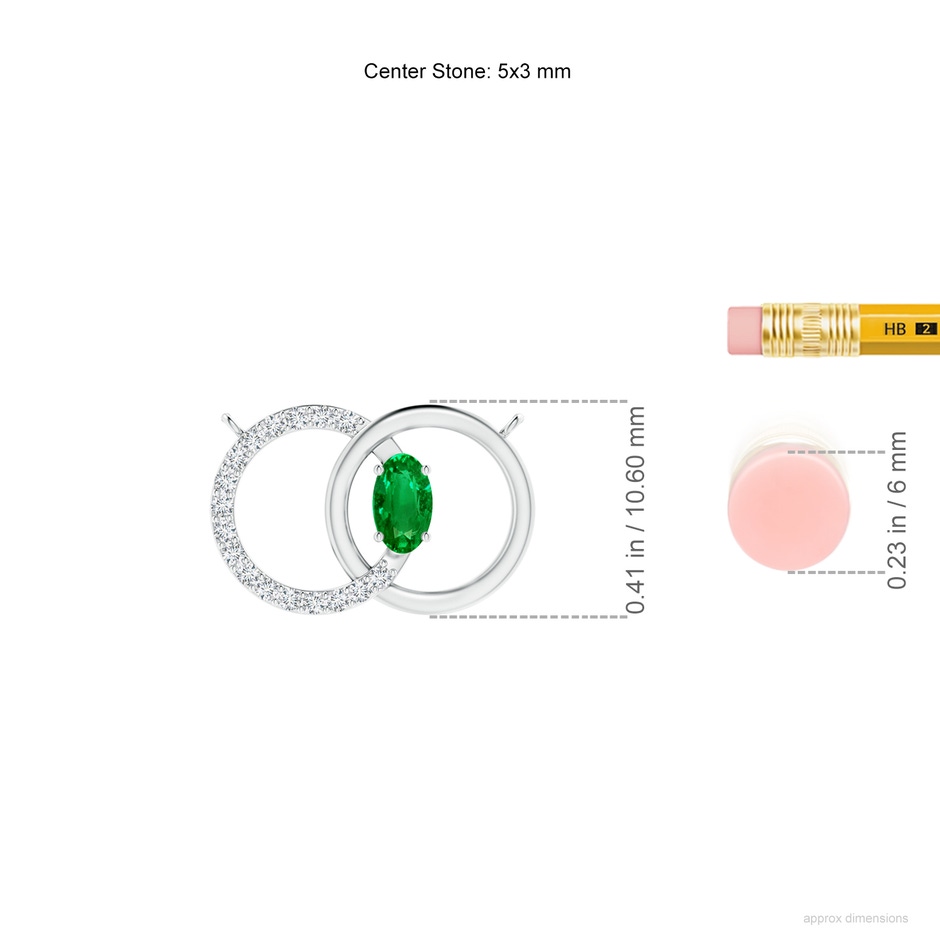 5x3mm AAAA Emerald Interlocking Circle Necklace with Diamond Accents in White Gold ruler