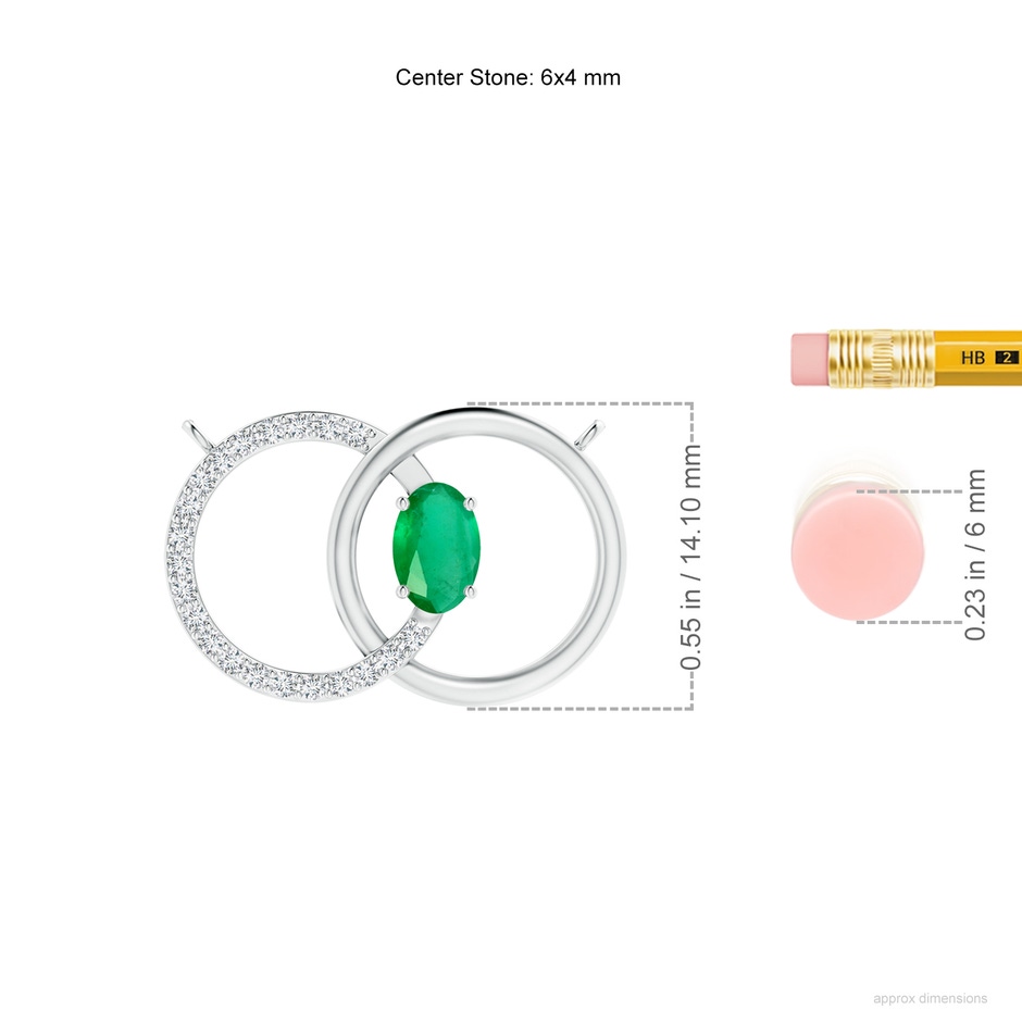 6x4mm A Emerald Interlocking Circle Necklace with Diamond Accents in P950 Platinum ruler