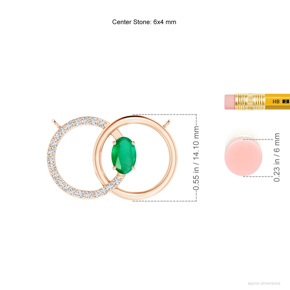 6x4mm A Emerald Interlocking Circle Necklace with Diamond Accents in Rose Gold ruler