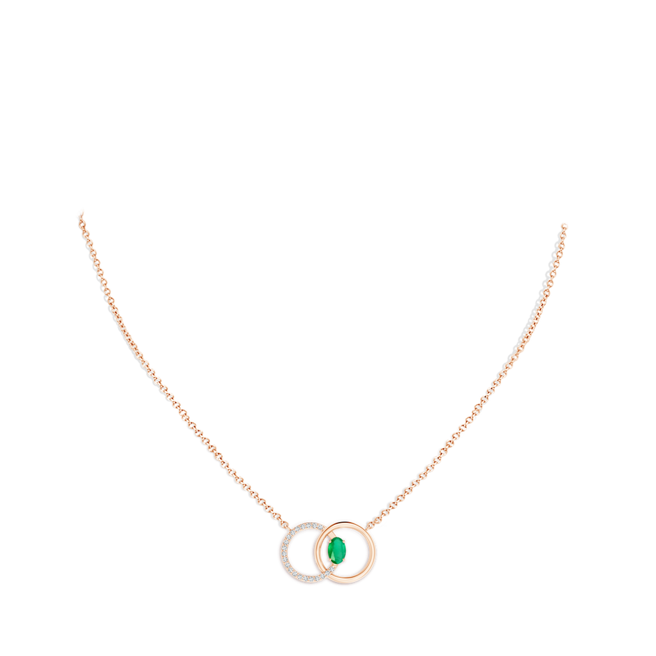 6x4mm A Emerald Interlocking Circle Necklace with Diamond Accents in Rose Gold pen