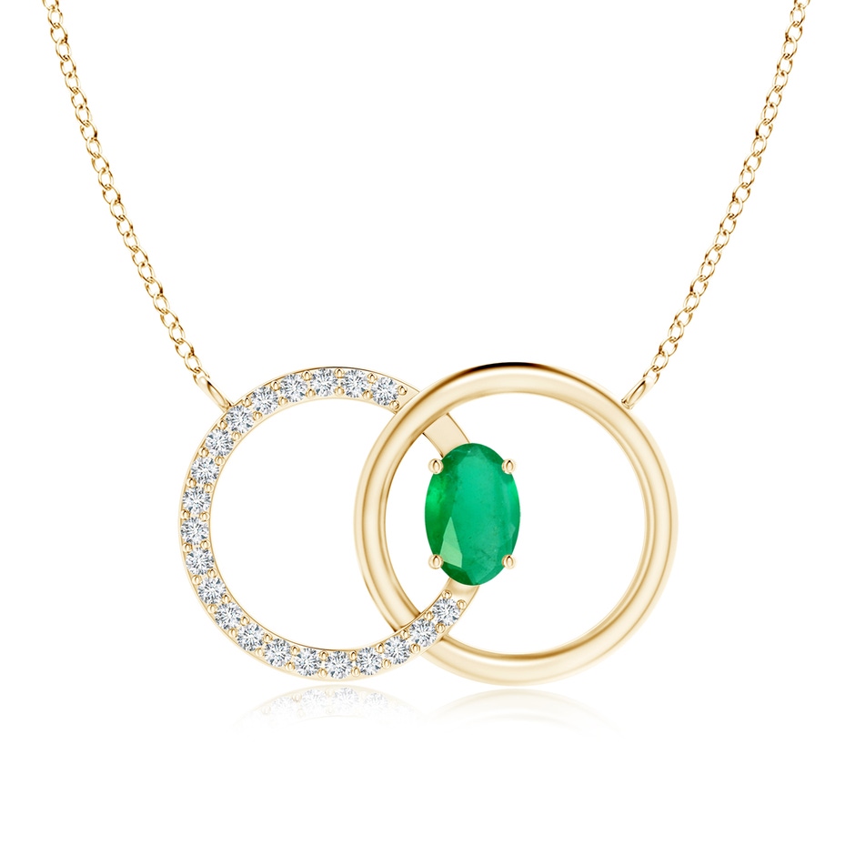 6x4mm A Emerald Interlocking Circle Necklace with Diamond Accents in Yellow Gold 