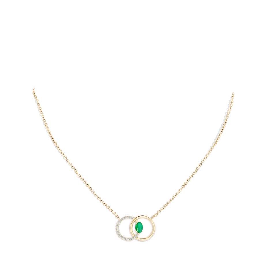 6x4mm A Emerald Interlocking Circle Necklace with Diamond Accents in Yellow Gold pen