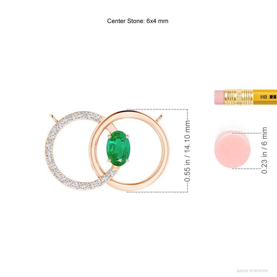 6x4mm AA Emerald Interlocking Circle Necklace with Diamond Accents in Rose Gold ruler