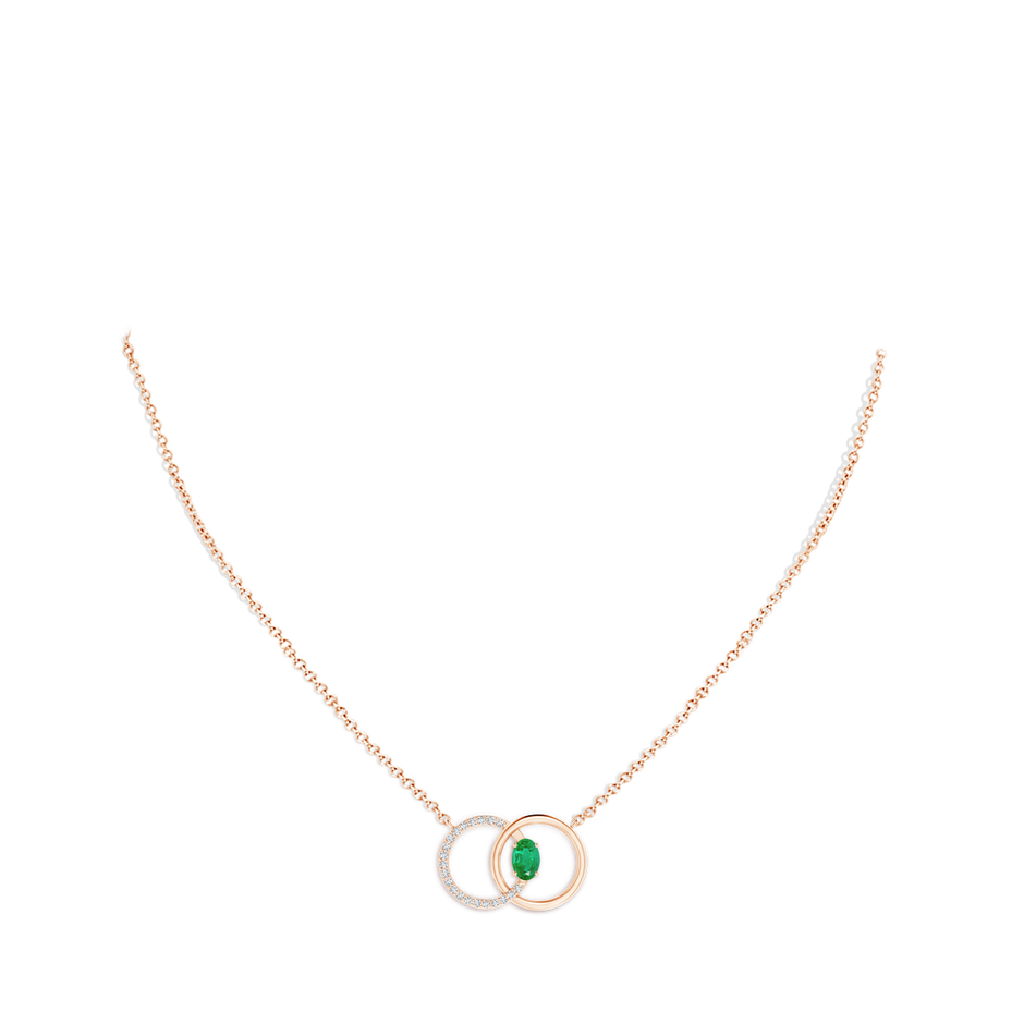 6x4mm AA Emerald Interlocking Circle Necklace with Diamond Accents in Rose Gold pen