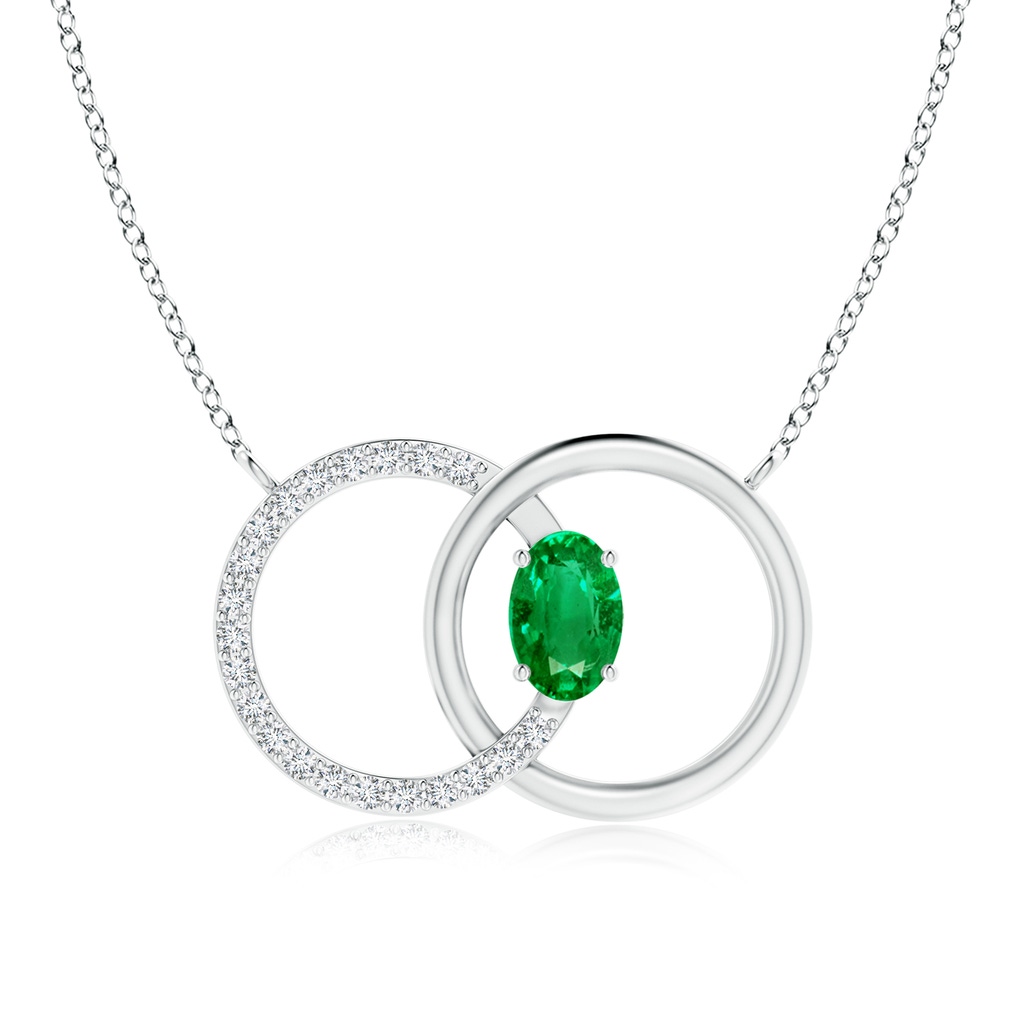 6x4mm AAA Emerald Interlocking Circle Necklace with Diamond Accents in White Gold