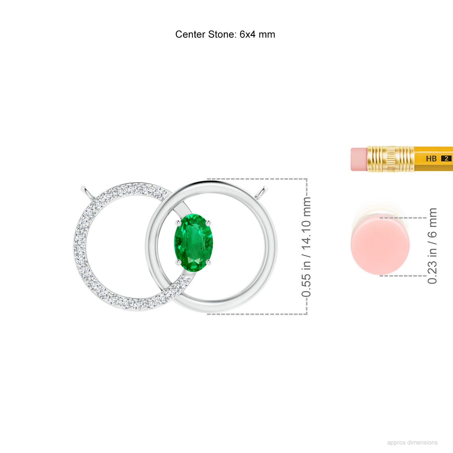 6x4mm AAA Emerald Interlocking Circle Necklace with Diamond Accents in White Gold - ruler