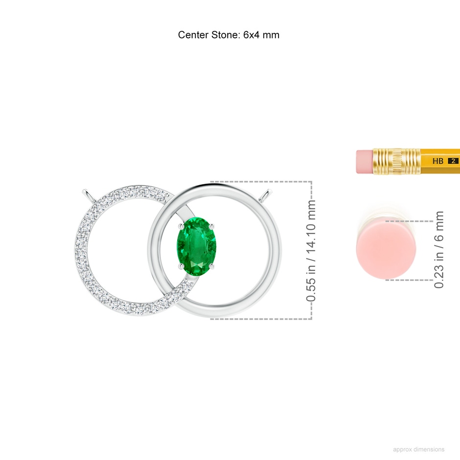 6x4mm AAA Emerald Interlocking Circle Necklace with Diamond Accents in White Gold ruler