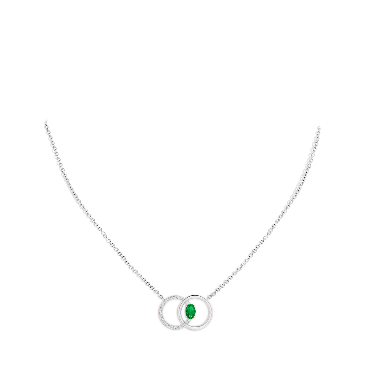 6x4mm AAA Emerald Interlocking Circle Necklace with Diamond Accents in White Gold - body_neck