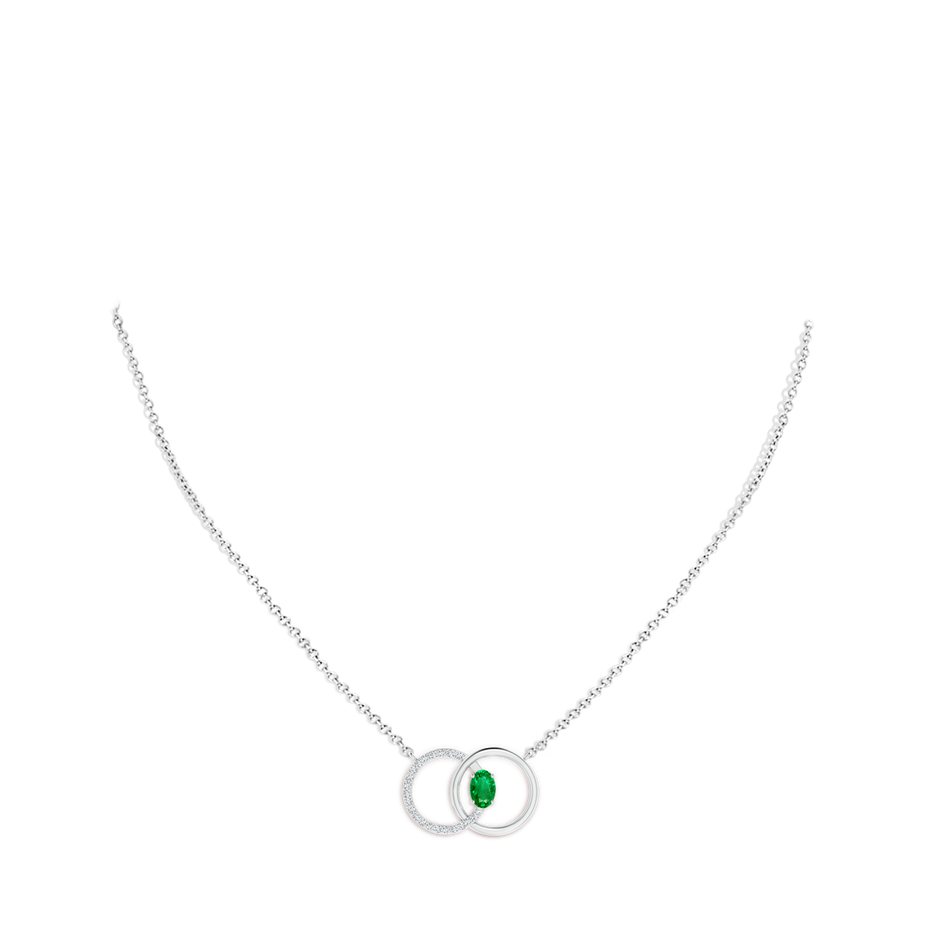 6x4mm AAA Emerald Interlocking Circle Necklace with Diamond Accents in White Gold pen