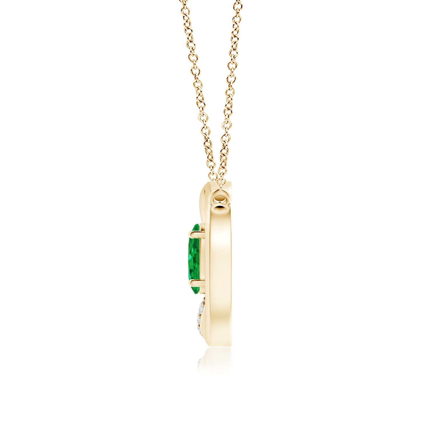 6x4mm AAA Emerald Interlocking Circle Necklace with Diamond Accents in Yellow Gold - side 3