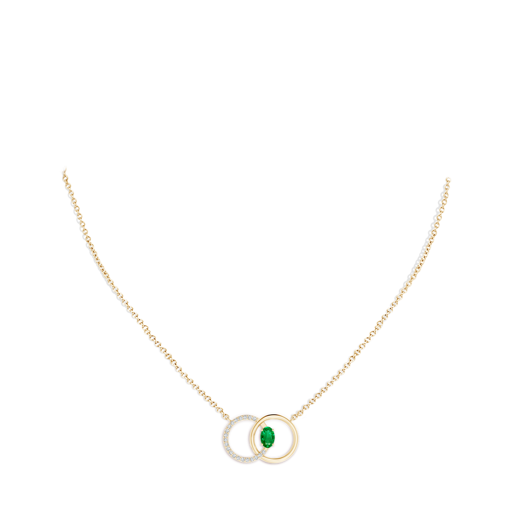 6x4mm AAA Emerald Interlocking Circle Necklace with Diamond Accents in Yellow Gold pen