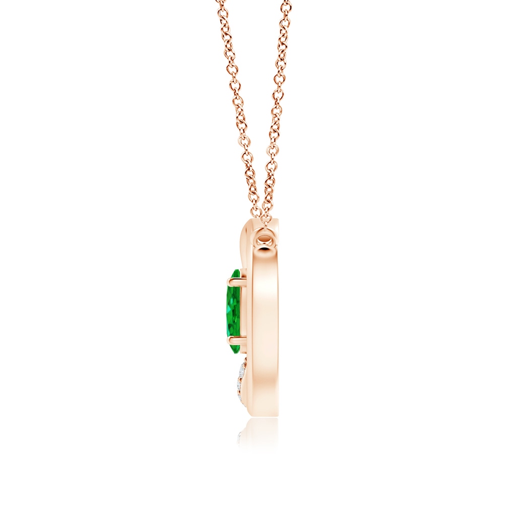 6x4mm AAAA Emerald Interlocking Circle Necklace with Diamond Accents in 18K Rose Gold Side 199