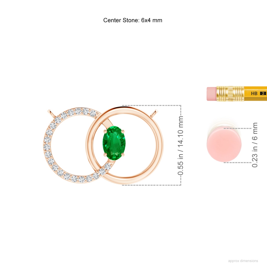 6x4mm AAAA Emerald Interlocking Circle Necklace with Diamond Accents in 18K Rose Gold ruler