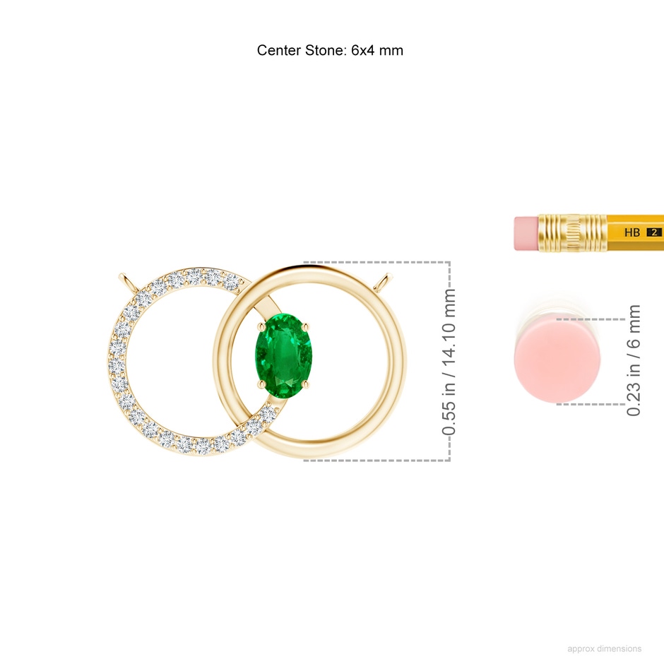 6x4mm AAAA Emerald Interlocking Circle Necklace with Diamond Accents in Yellow Gold ruler
