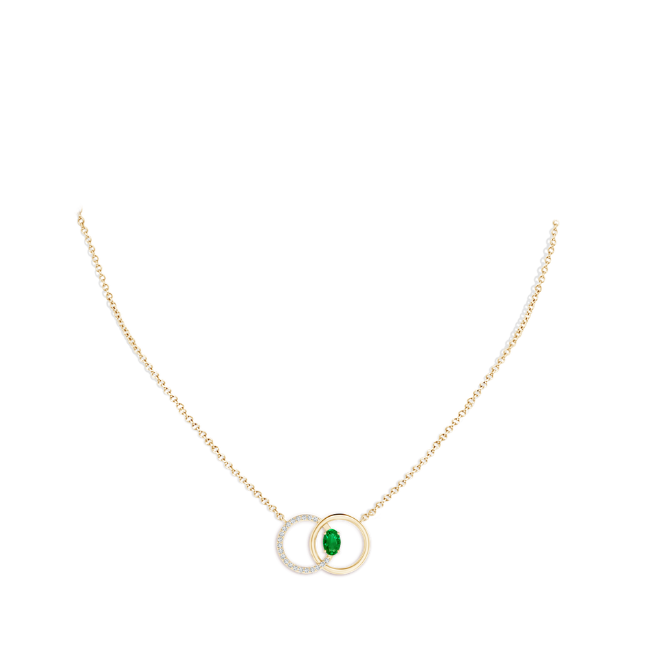 6x4mm AAAA Emerald Interlocking Circle Necklace with Diamond Accents in Yellow Gold pen