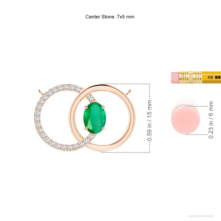 7x5mm A Emerald Interlocking Circle Necklace with Diamond Accents in Rose Gold ruler