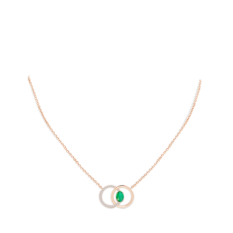 7x5mm A Emerald Interlocking Circle Necklace with Diamond Accents in Rose Gold pen