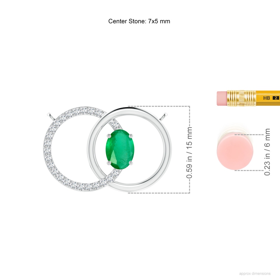 7x5mm A Emerald Interlocking Circle Necklace with Diamond Accents in White Gold ruler