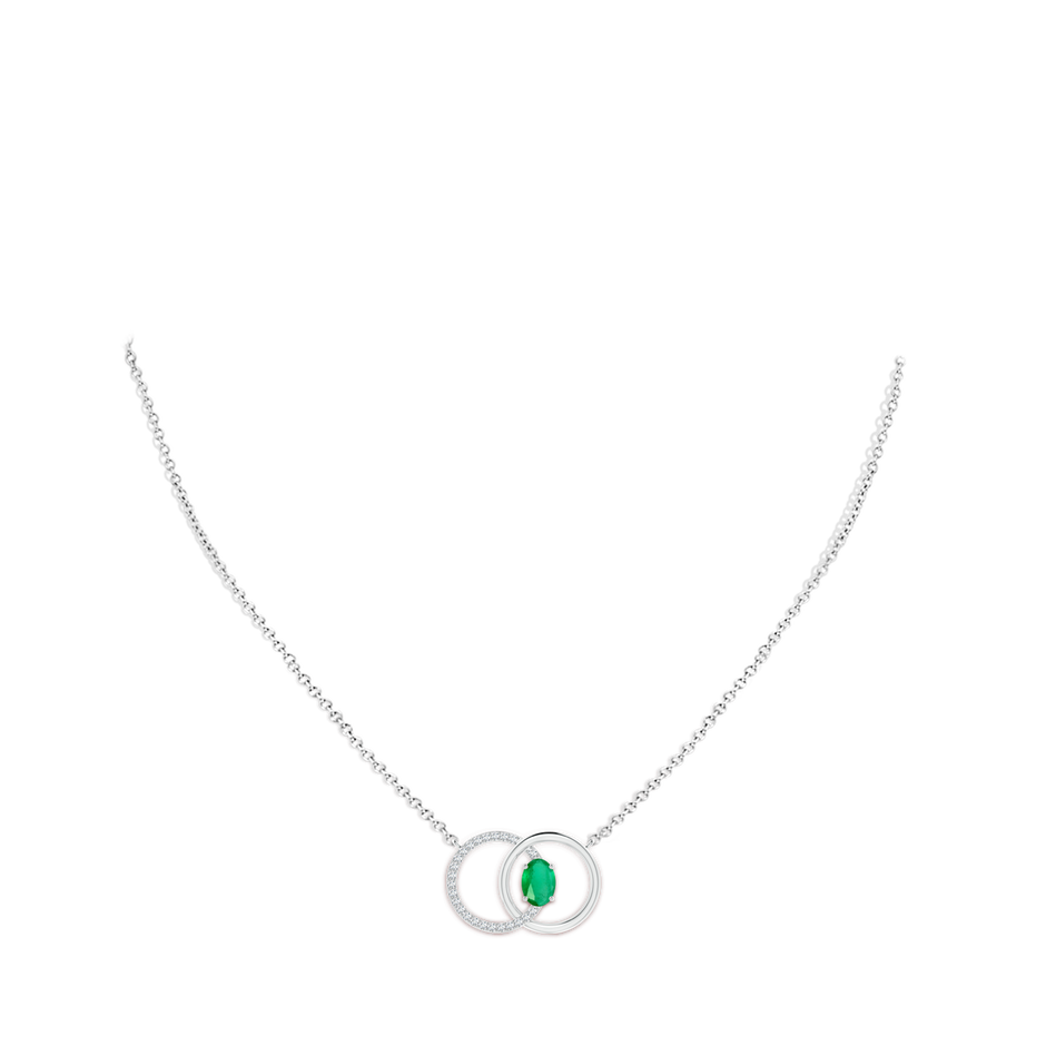 7x5mm A Emerald Interlocking Circle Necklace with Diamond Accents in White Gold pen