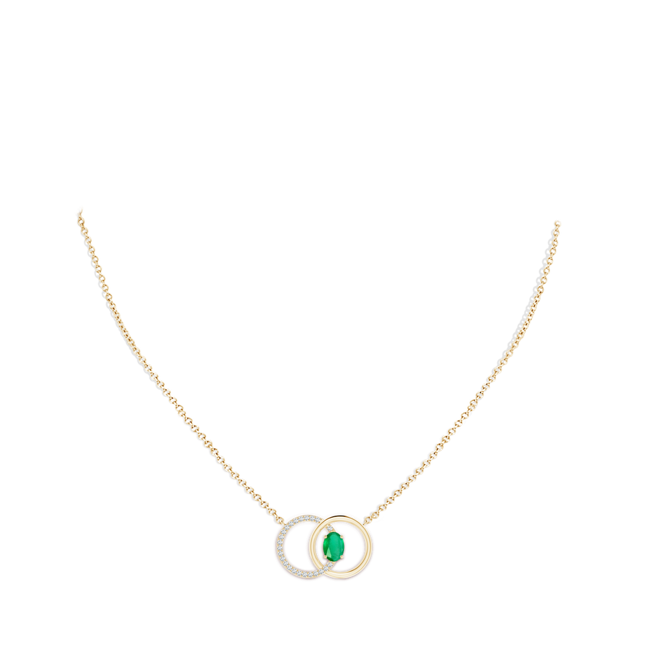 7x5mm A Emerald Interlocking Circle Necklace with Diamond Accents in Yellow Gold pen
