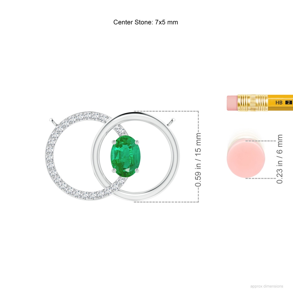 7x5mm AA Emerald Interlocking Circle Necklace with Diamond Accents in White Gold ruler
