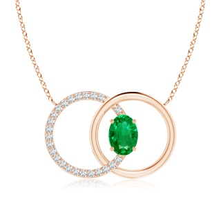 7x5mm AAA Emerald Interlocking Circle Necklace with Diamond Accents in Rose Gold