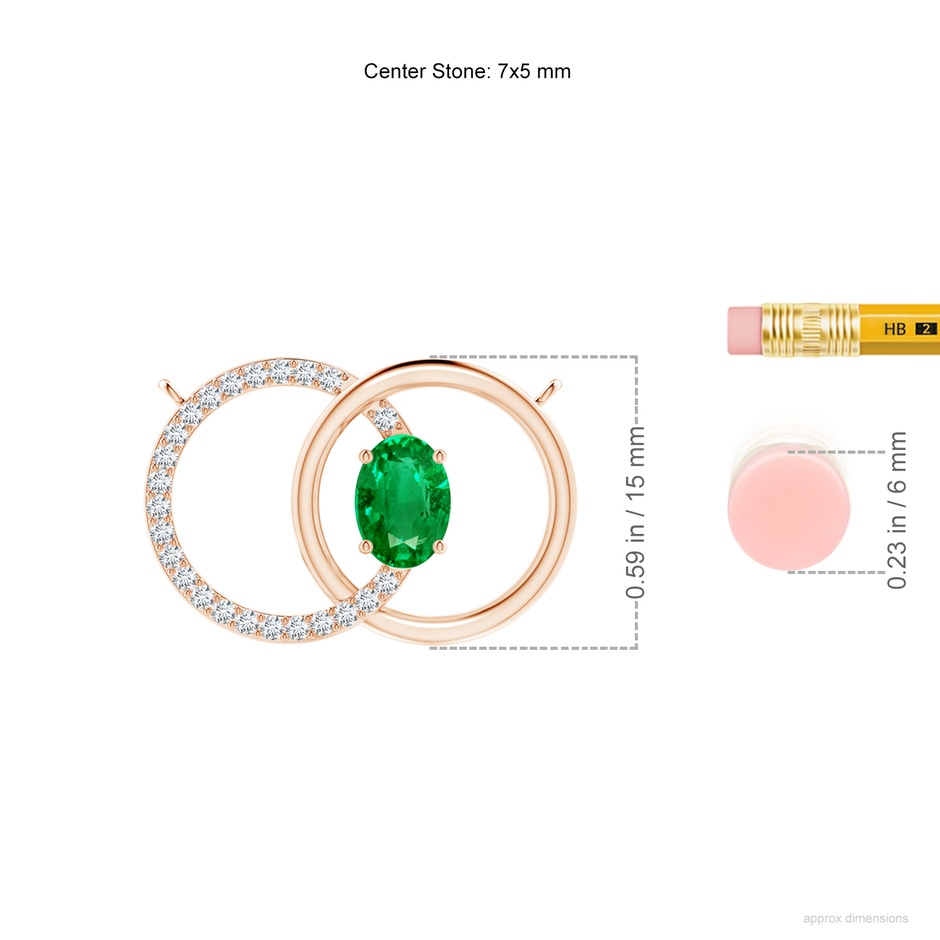 7x5mm AAA Emerald Interlocking Circle Necklace with Diamond Accents in Rose Gold ruler