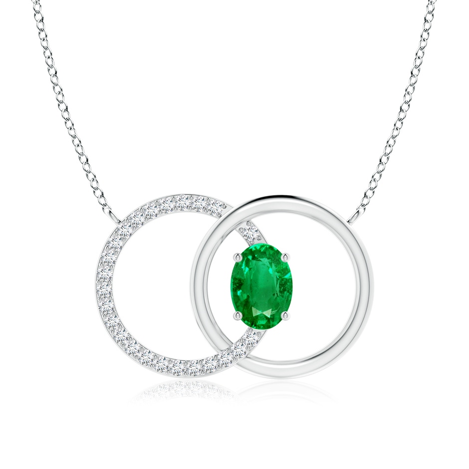 7x5mm AAA Emerald Interlocking Circle Necklace with Diamond Accents in White Gold 