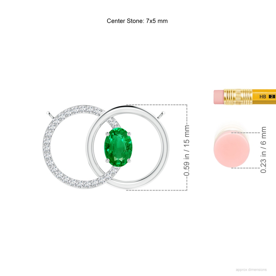 7x5mm AAA Emerald Interlocking Circle Necklace with Diamond Accents in White Gold ruler
