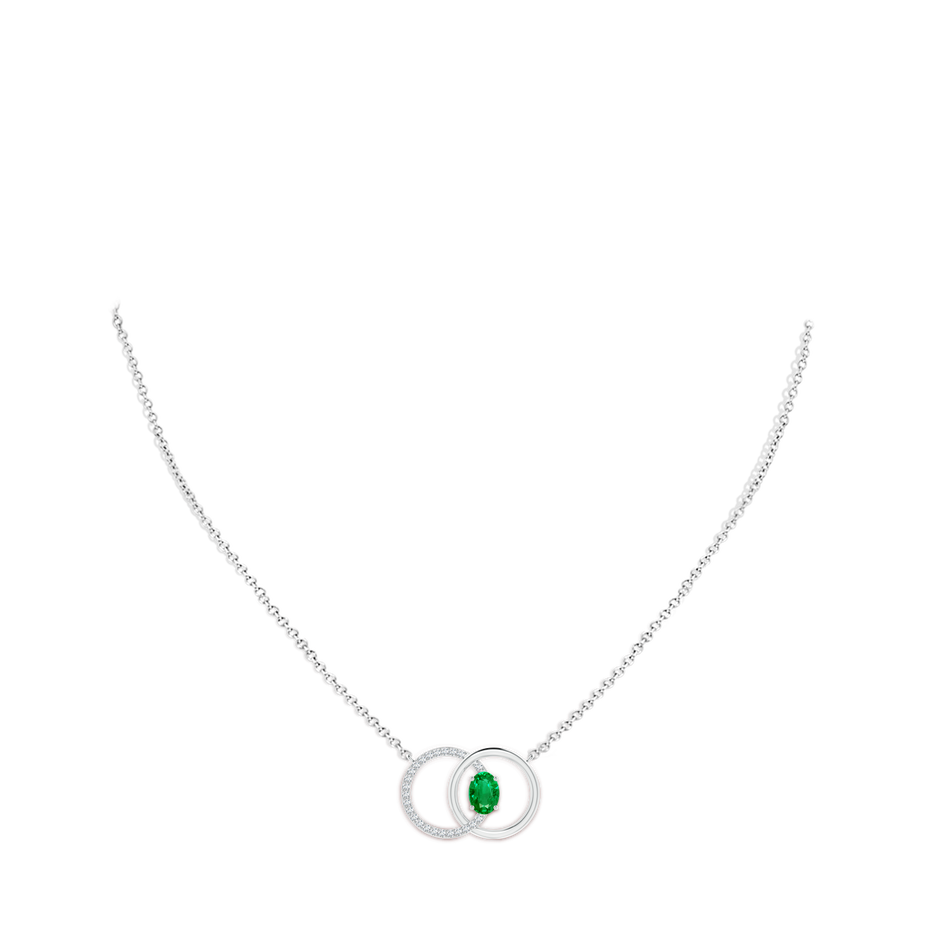 7x5mm AAA Emerald Interlocking Circle Necklace with Diamond Accents in White Gold pen