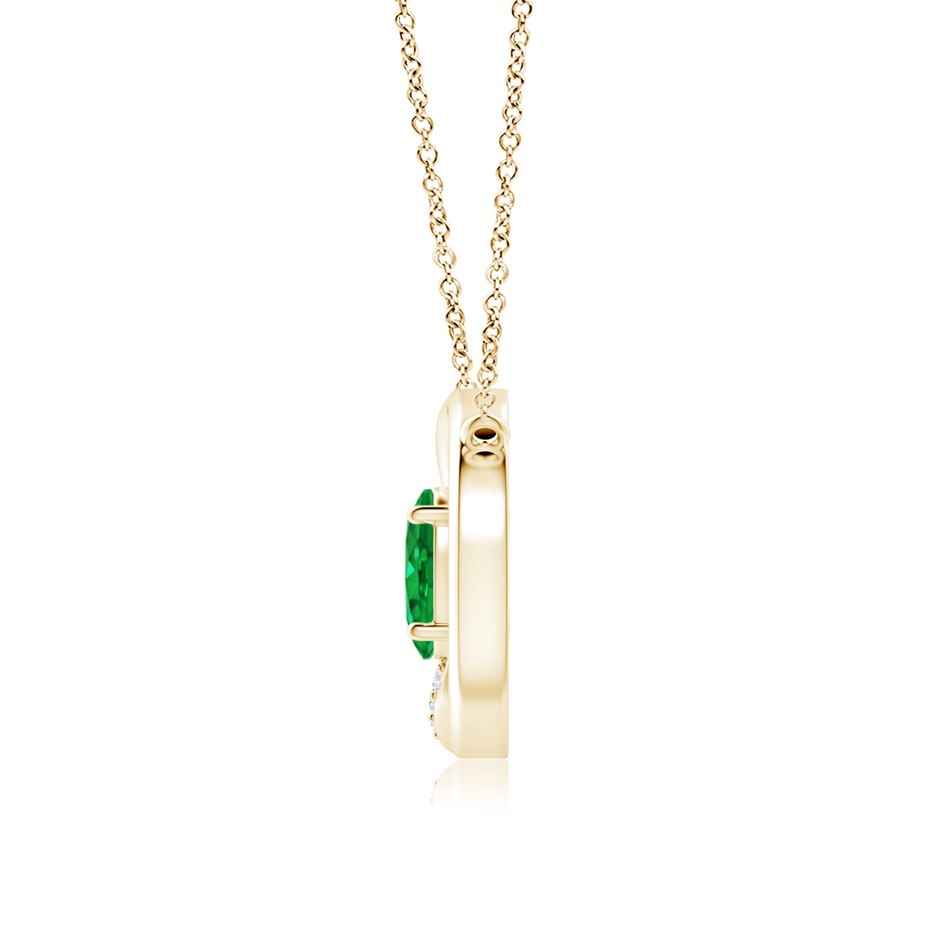 7x5mm AAA Emerald Interlocking Circle Necklace with Diamond Accents in Yellow Gold side 199