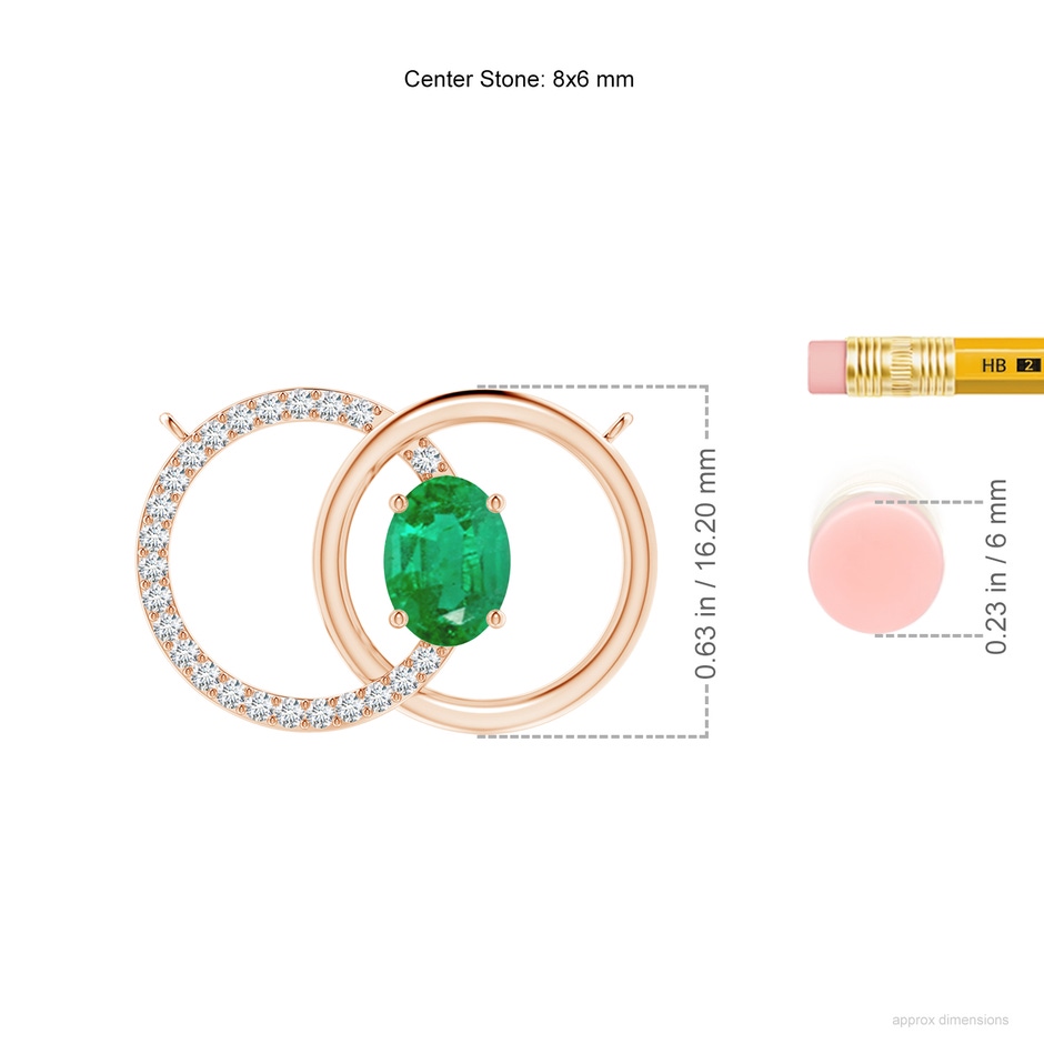 8x6mm AA Emerald Interlocking Circle Necklace with Diamond Accents in Rose Gold ruler