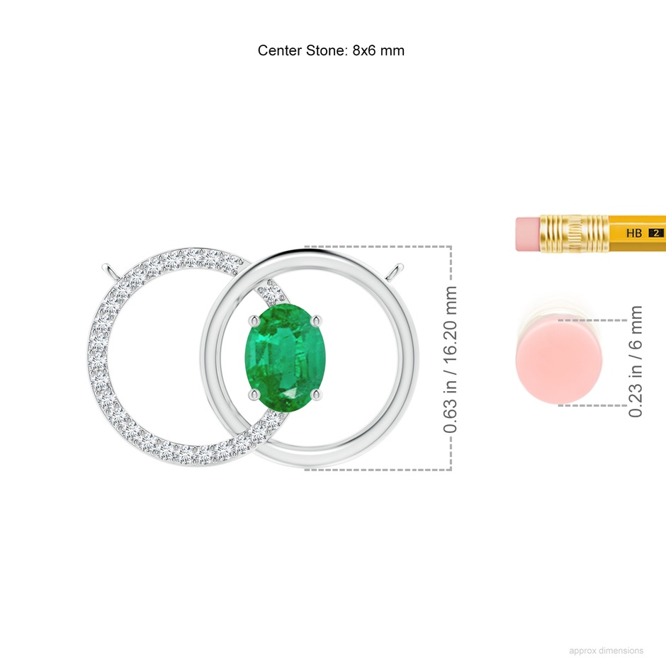 8x6mm AA Emerald Interlocking Circle Necklace with Diamond Accents in White Gold ruler