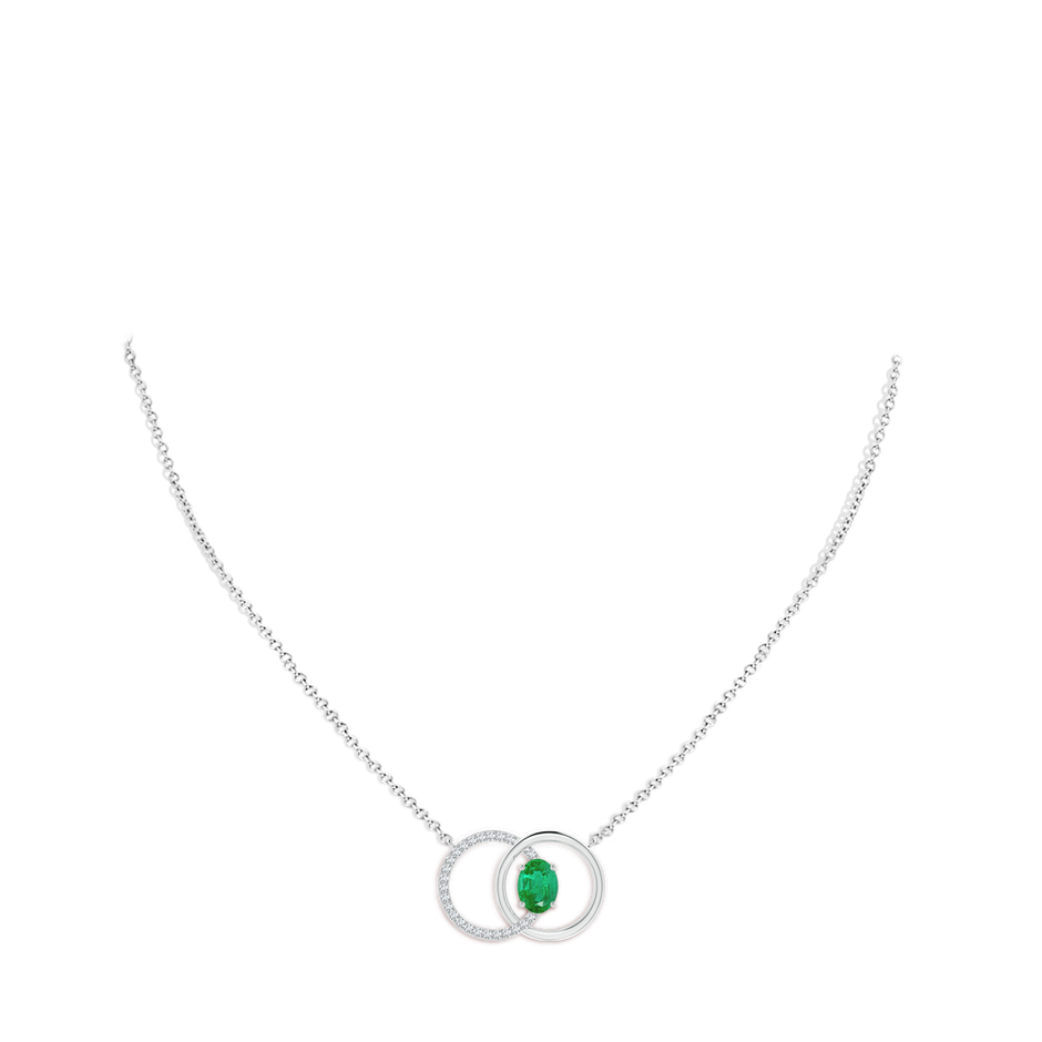 8x6mm AA Emerald Interlocking Circle Necklace with Diamond Accents in White Gold pen