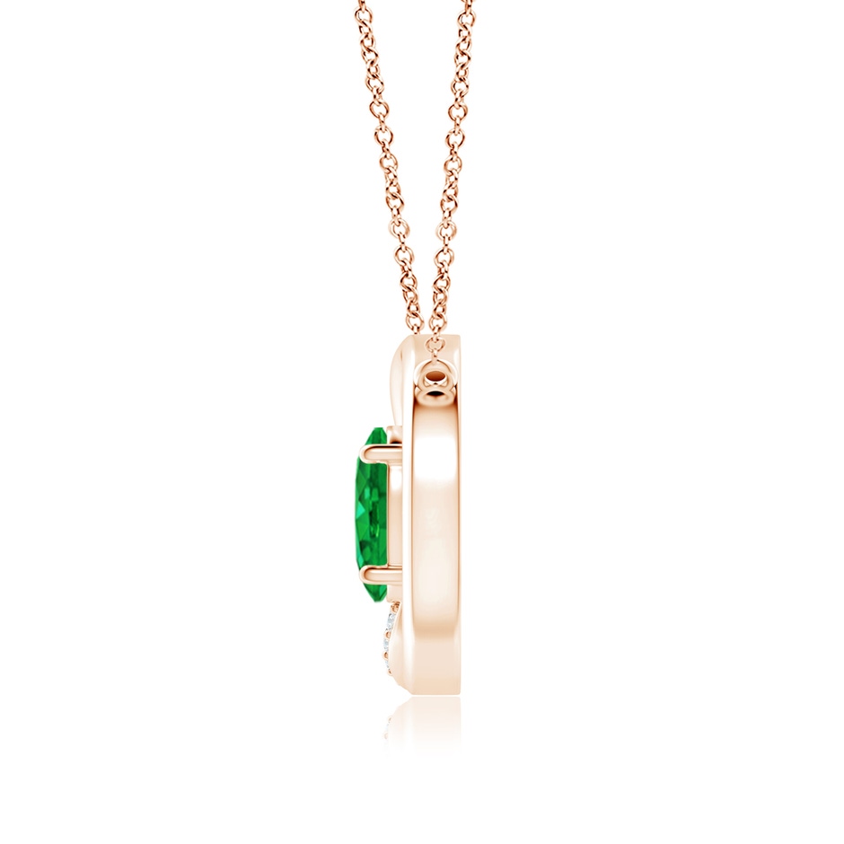 8x6mm AAA Emerald Interlocking Circle Necklace with Diamond Accents in Rose Gold side 199
