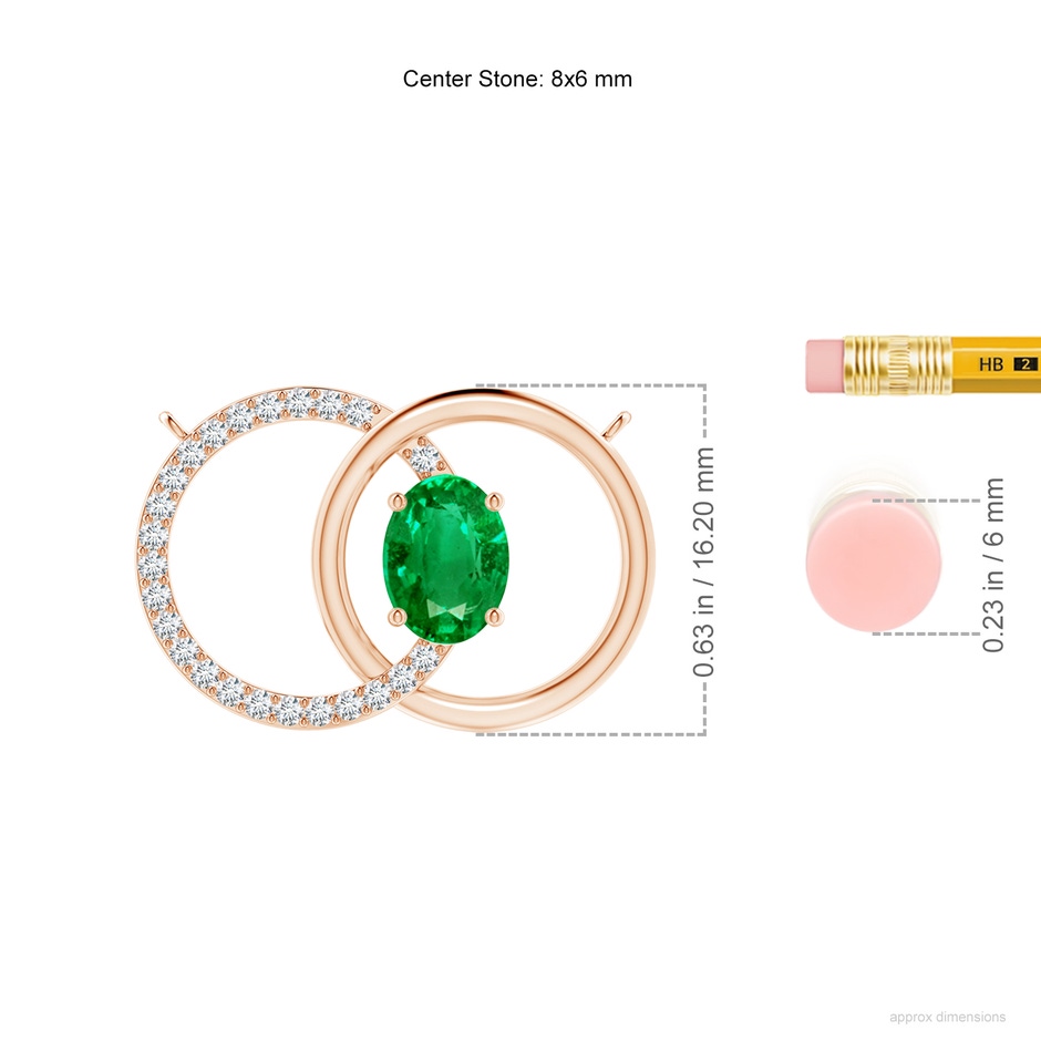 8x6mm AAA Emerald Interlocking Circle Necklace with Diamond Accents in Rose Gold ruler