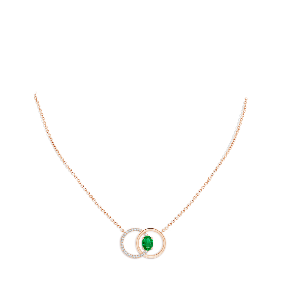 8x6mm AAA Emerald Interlocking Circle Necklace with Diamond Accents in Rose Gold pen