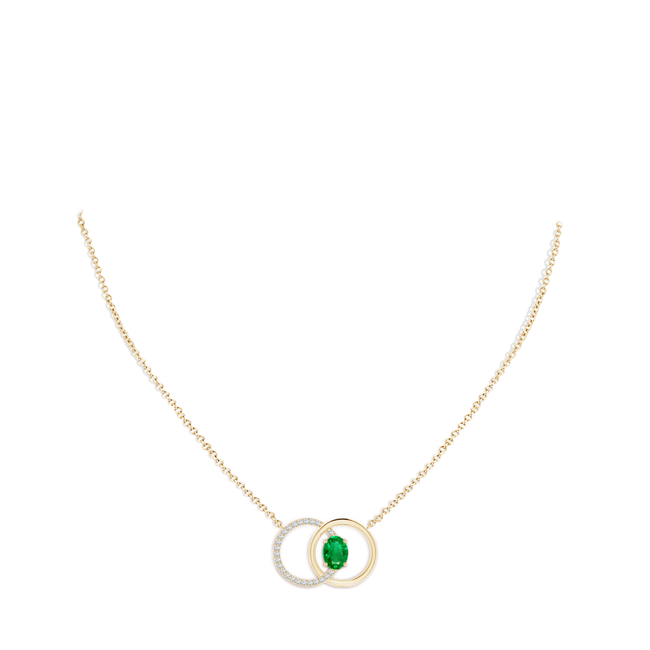 8x6mm AAA Emerald Interlocking Circle Necklace with Diamond Accents in Yellow Gold pen