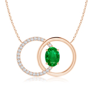 8x6mm AAAA Emerald Interlocking Circle Necklace with Diamond Accents in 18K Rose Gold