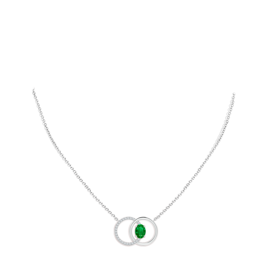8x6mm AAAA Emerald Interlocking Circle Necklace with Diamond Accents in P950 Platinum pen