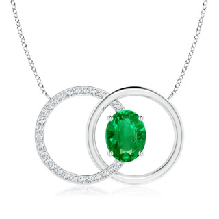 9x7mm AAA Emerald Interlocking Circle Necklace with Diamond Accents in P950 Platinum